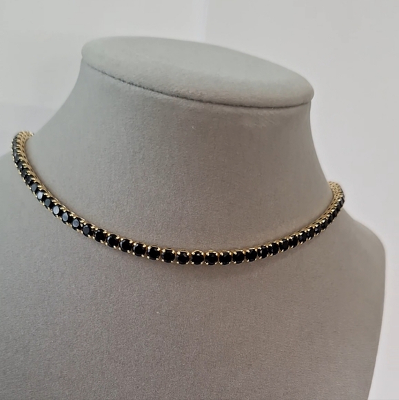 Black onyx tennis necklace 4mm stones - Picture 3 of 6